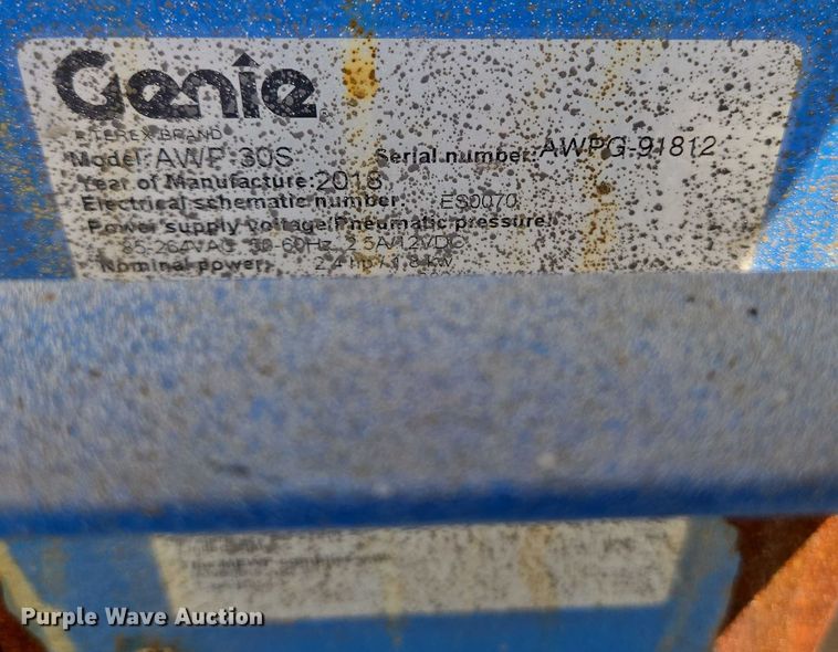 image for item YA1085 2018 Genie AWP-30S vertical lift