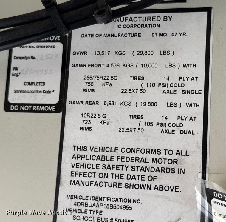 image for item DO2244 2008 IC PB105 school bus