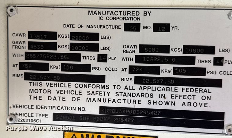 image for item DO2245 2013 IC PB105 school bus