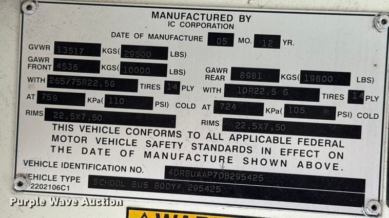 image for item DO2247 2013 IC PB105 school bus