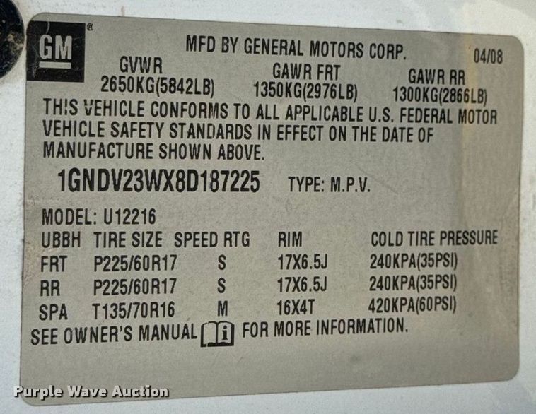 image for item DO2248 2008 Chevrolet Uplander van