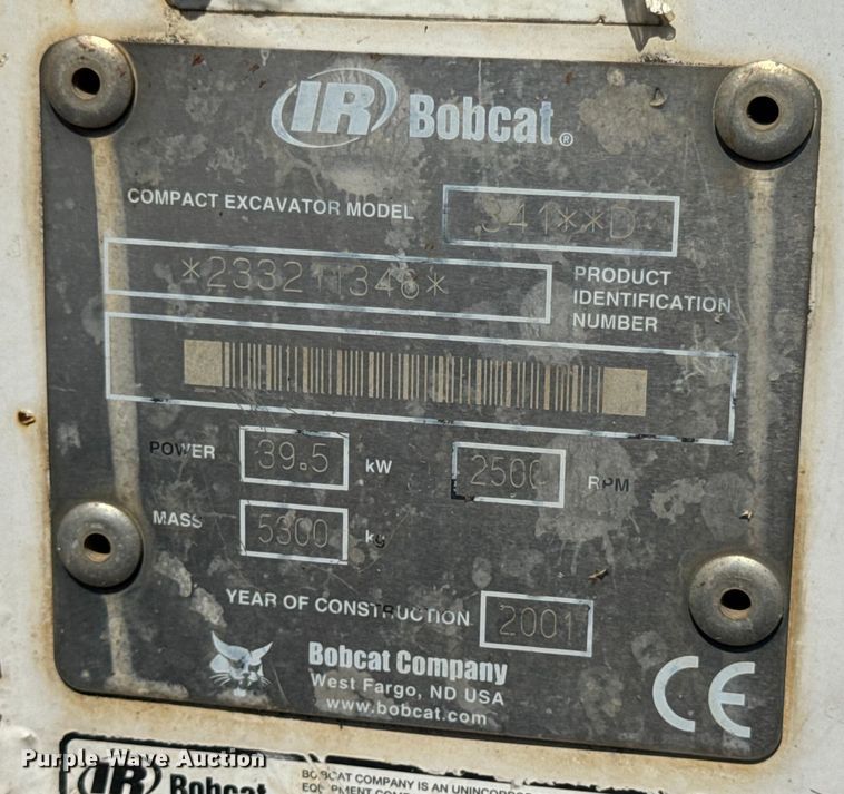 image for item DO2249 2001 Bobcat 341 mini excavator