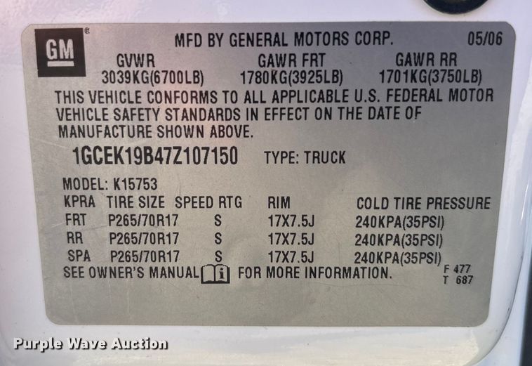 image for item DT4965 2007 Chevrolet Silverado Ext. Cab pickup truck