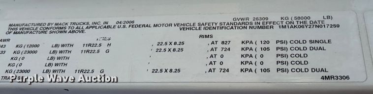 image for item DT4968 2007 Mack 600 semi truck