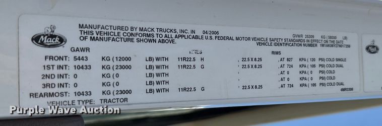 image for item DT4968 2007 Mack 600 semi truck