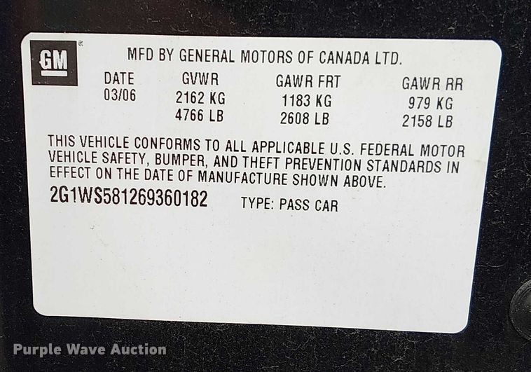 image for item DT6262 2006 Chevrolet Impala Police Cruiser 