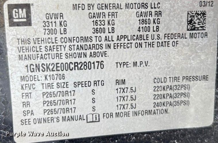 image for item DT6263 2012 Chevrolet Tahoe Police SUV