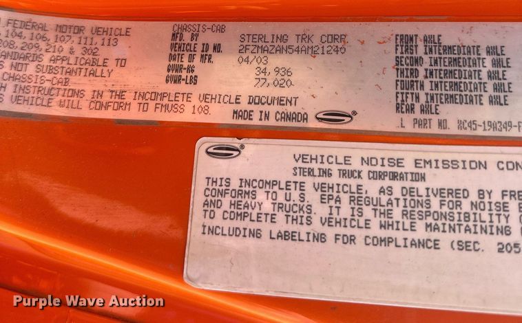 image for item DT6303 2004 Sterling L-Line dump truck