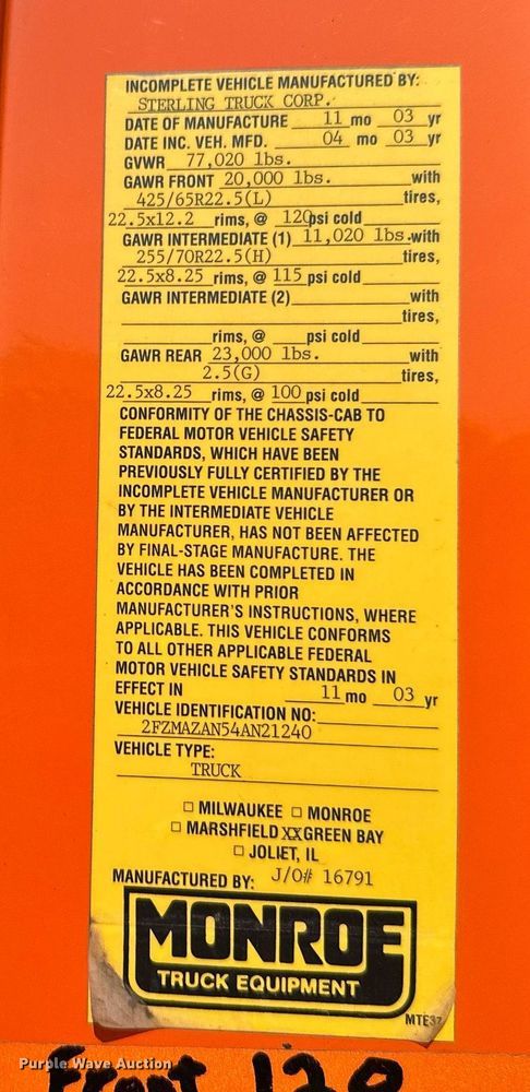 image for item DT6303 2004 Sterling L-Line dump truck