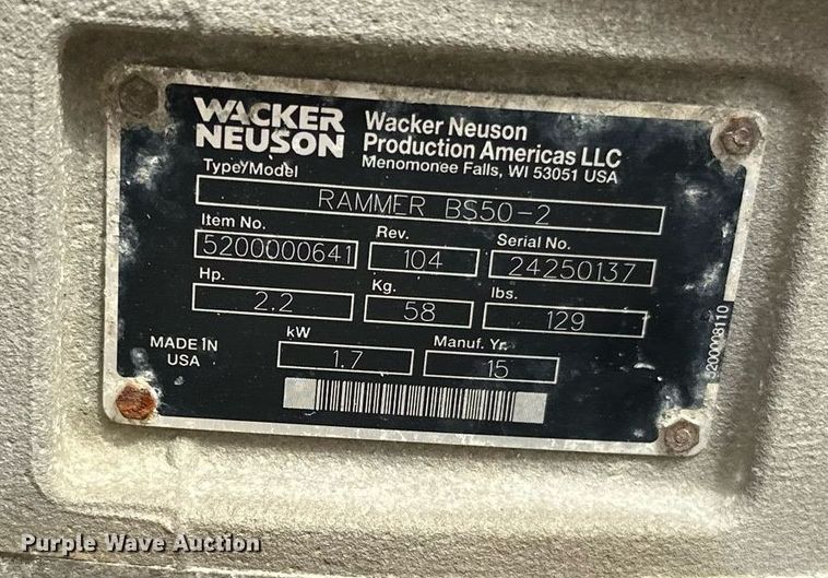 image for item DT6365 Lot of 2 compactors (2) Wacker BS50-2 plate compactors