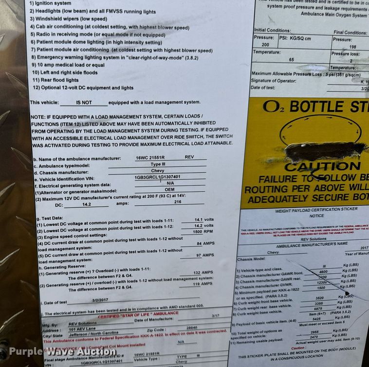 image for item DV1901 2016 Chevrolet Express G3500 ambulance