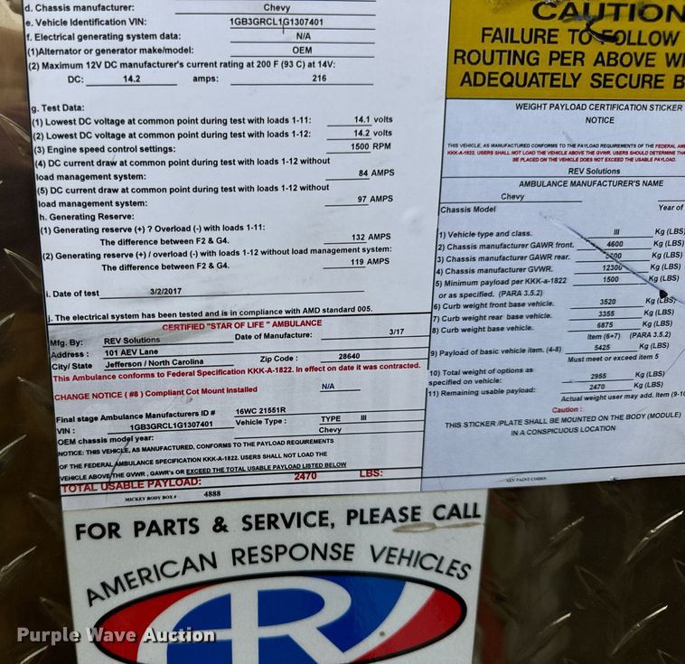 image for item DV1901 2016 Chevrolet Express G3500 ambulance
