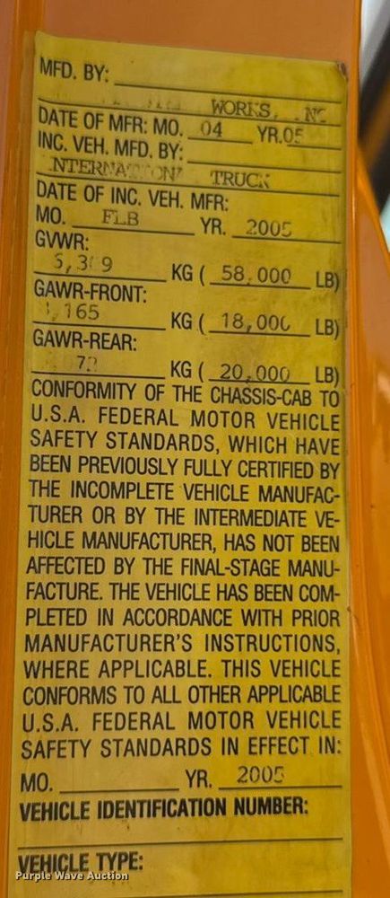 image for item DW6625 2005 International 7400 dump truck