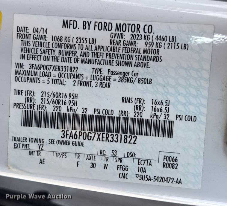 image for item DW6627 2014 Ford Fusion 