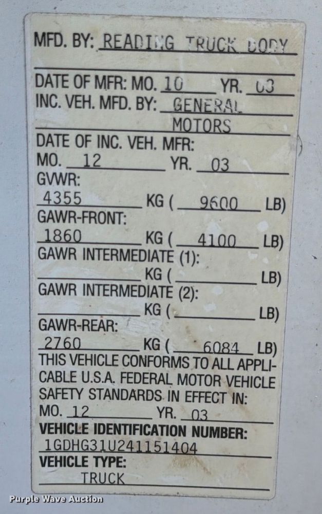 image for item DX5814 2004 GMC Savana utility van