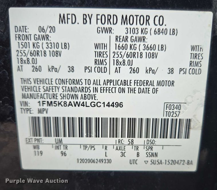 image for item DY1125 2020 Ford Explorer Police Interceptor SUV