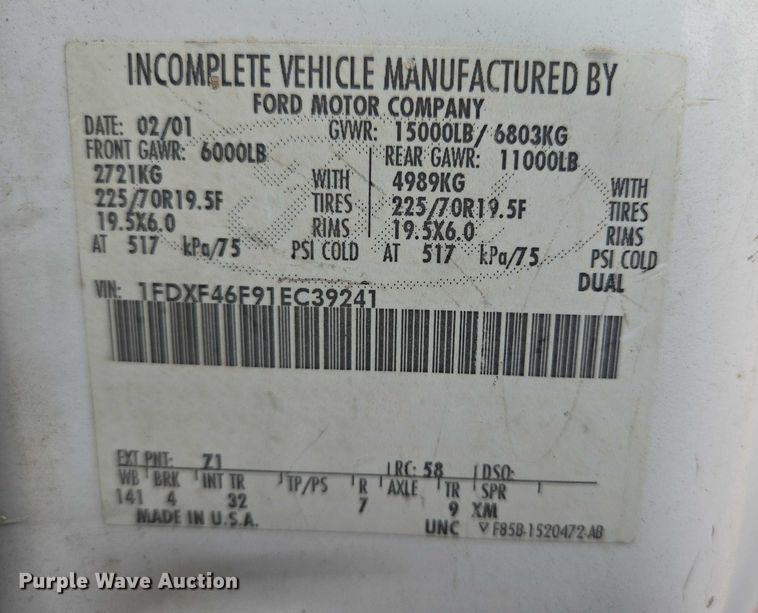 image for item DY1142 2001 Ford F450 Super Duty dump truck