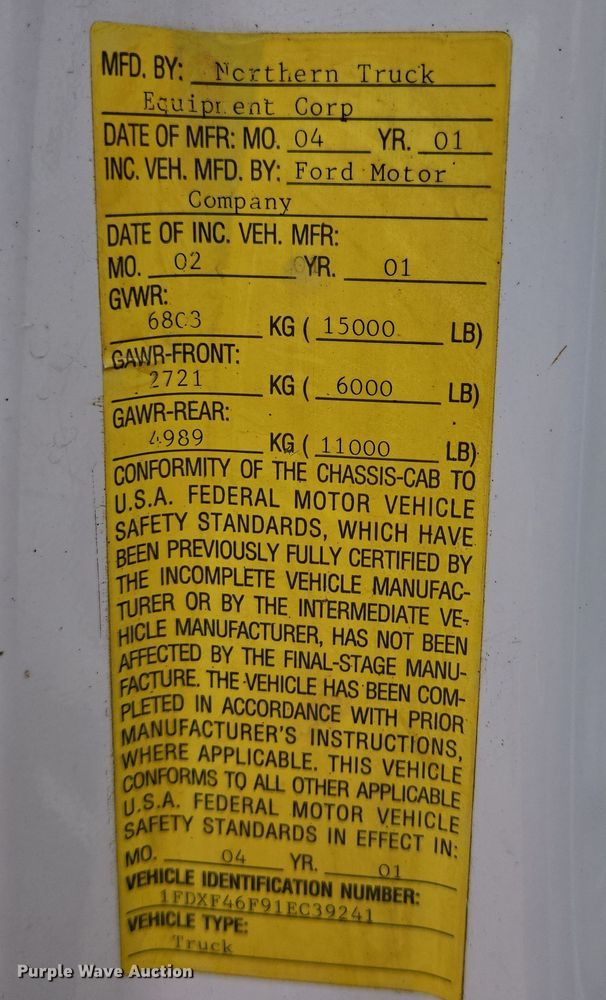 image for item DY1142 2001 Ford F450 Super Duty dump truck