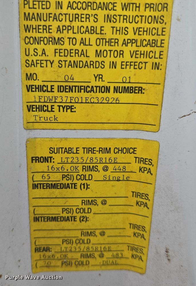 image for item DY1143 2001 Ford F350 Super Duty dump bed pickup truck