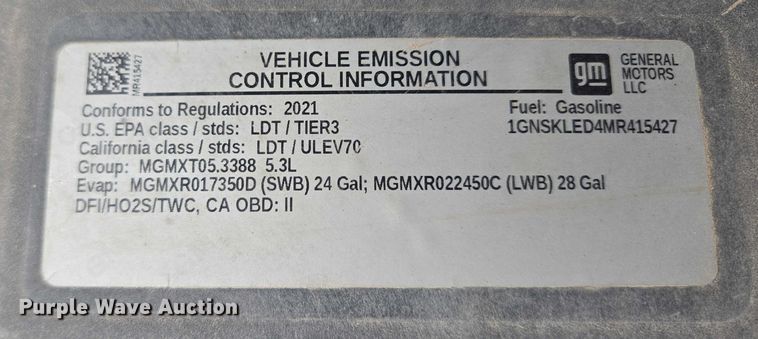 image for item DY1149 2021 Chevrolet Tahoe SUV