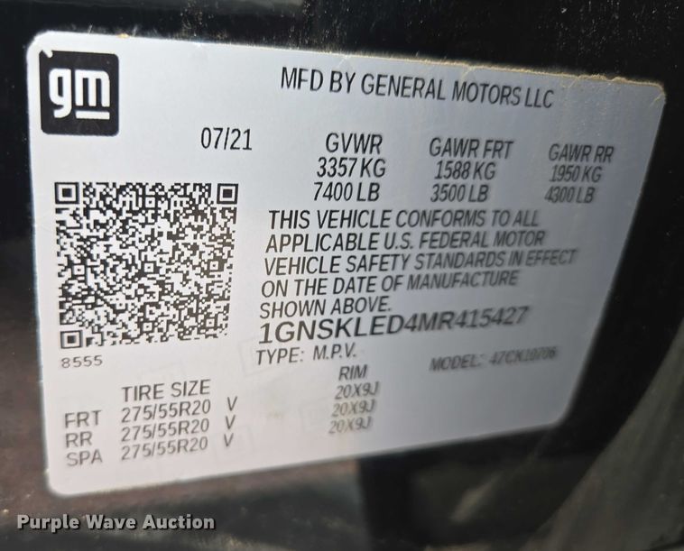 image for item DY1149 2021 Chevrolet Tahoe SUV