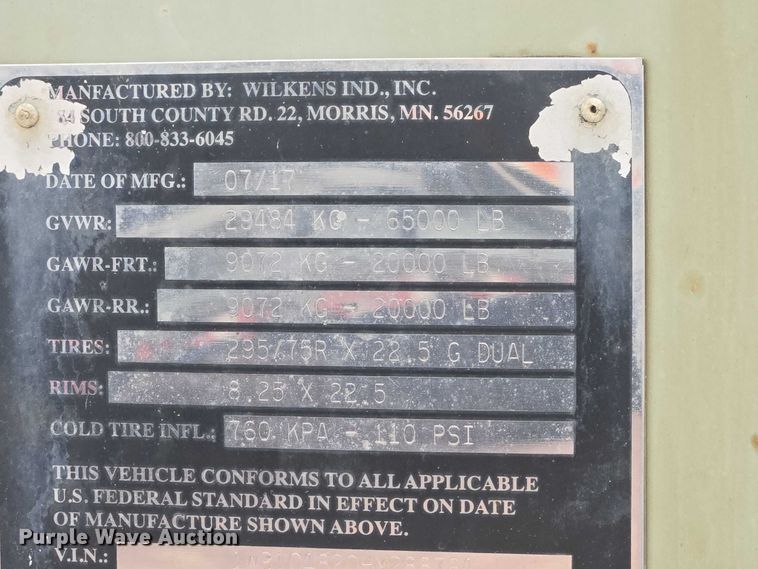 image for item DY1151 2017 Wilkens 48125SCGO walking floor trailer