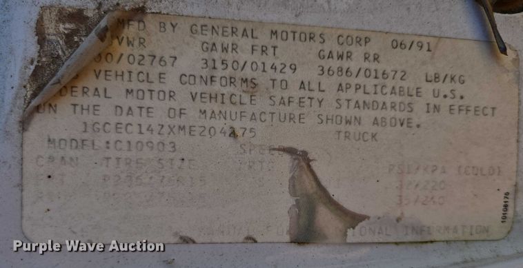 image for item DY1192 1991 Chevrolet C1500 pickup truck