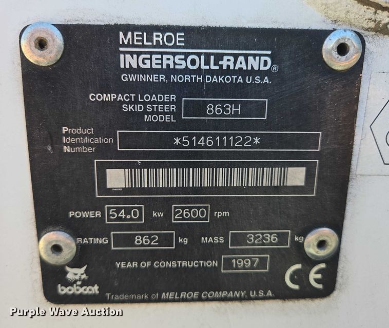 image for item DY1195 1997 Bobcat 863H skid steer loader