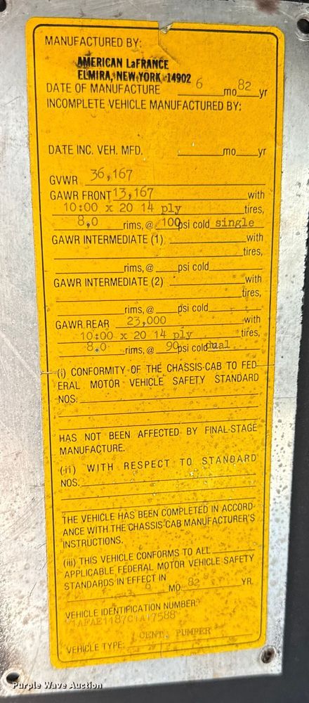 image for item DZ4268 1982 American LaFrance pumper fire truck