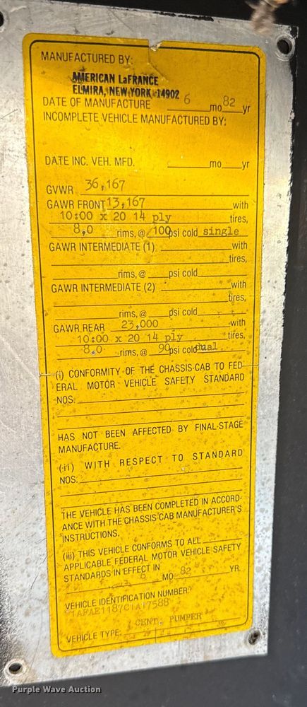 image for item DZ4268 1982 American LaFrance pumper fire truck