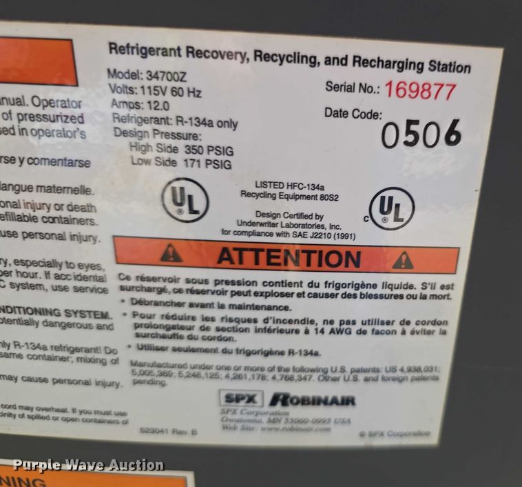 image for item DZ6290 2006 Robinair 34700Z  reclaimer