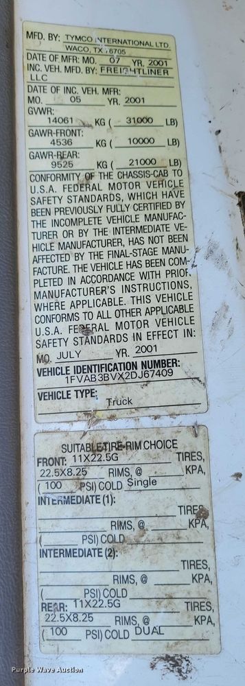 image for item DZ6494 2002 Freightliner FC70 street sweeper truck