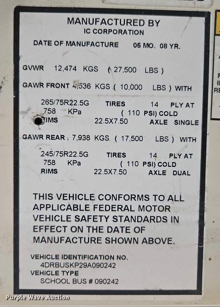 image for item EB8204 2009 IC Corporation PB10500 school bus