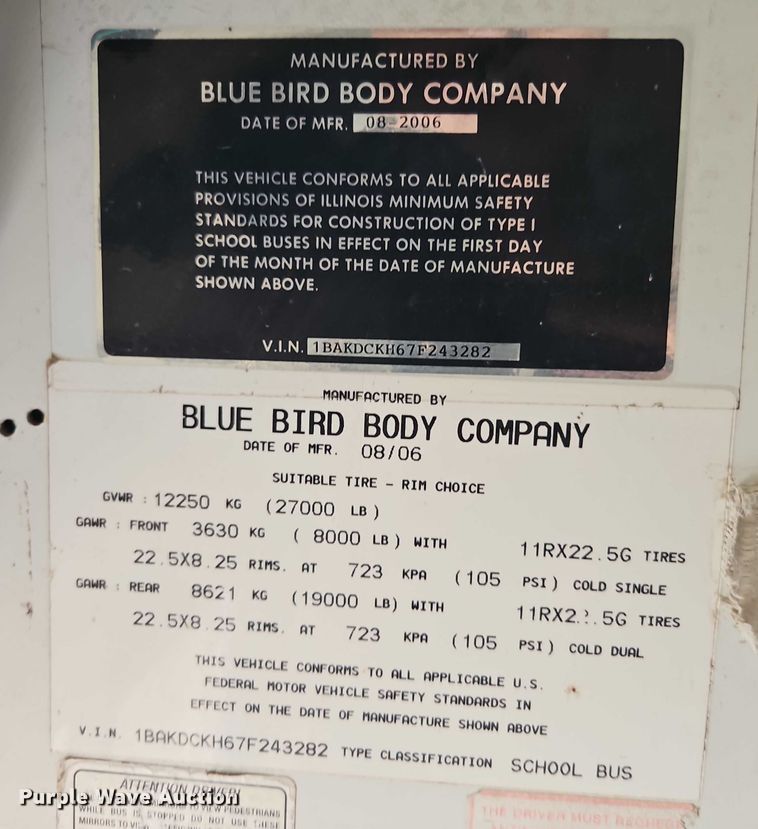 image for item EB8227 2007 Blue Bird school bus