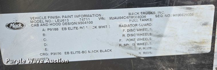 image for item EC1168 2014 Mack Leu refuse truck