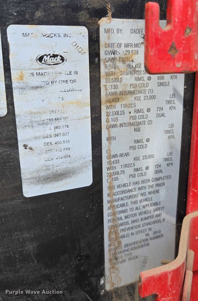 image for item EC1168 2014 Mack Leu refuse truck