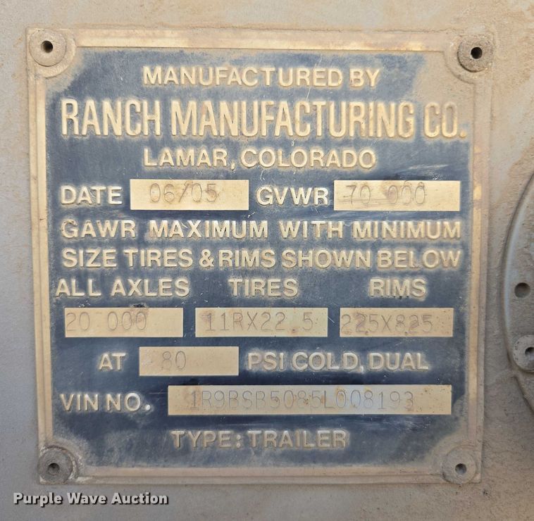 image for item EC1169 2005 Ranch Manufacturing Co. bottom dump trailer