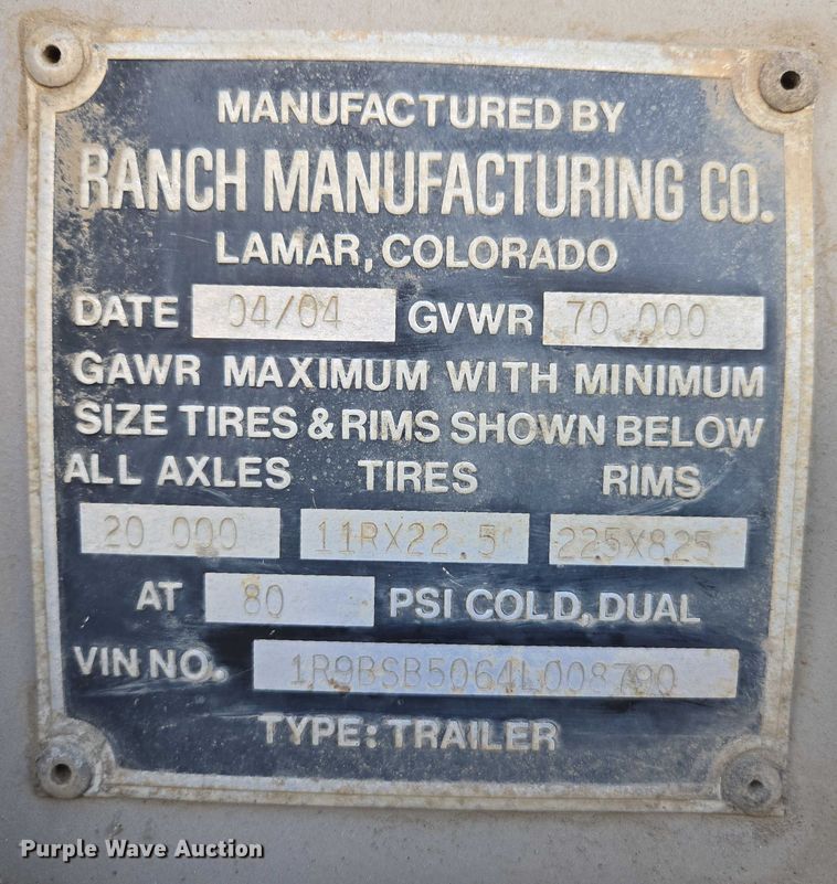 image for item EC1170 2004 Ranch Manufacturing  Co. bottom dump trailer