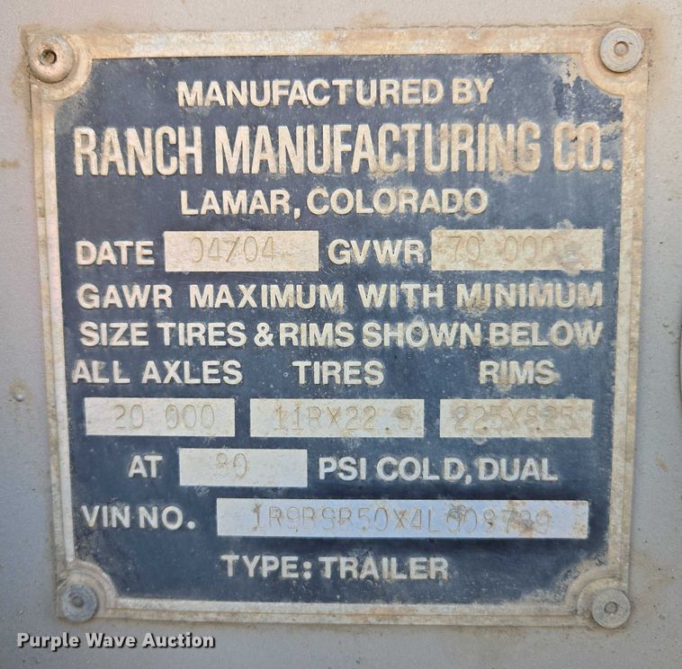 image for item EC1171 2004 Ranch Manufacturing Co. bottom dump trailer