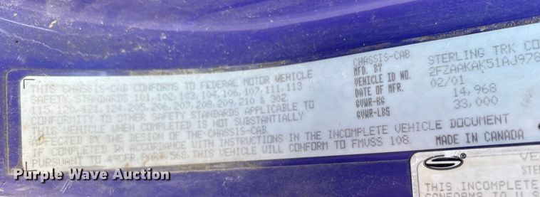 image for item EC4428 2001 Sterling  M7500 Acterra refuse truck