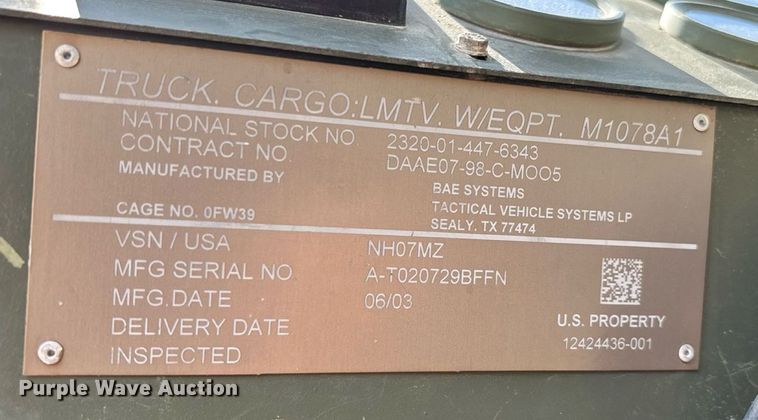 image for item ED2212 2003 Stewart & Stevenson M1078A1 brush fire truck