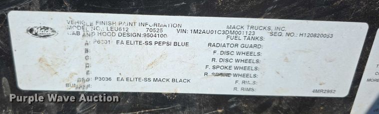 image for item EF3800 2013 Mack LEU612 refuse truck