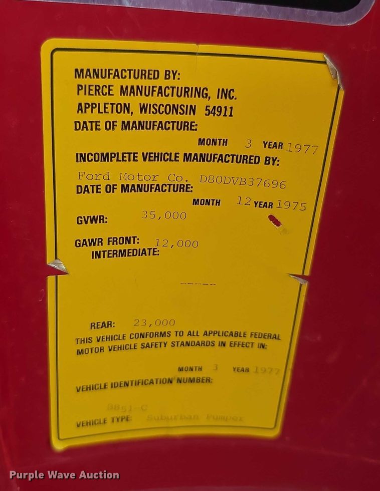 image for item EF3837 1976 Ford 8000 pumper fire truck