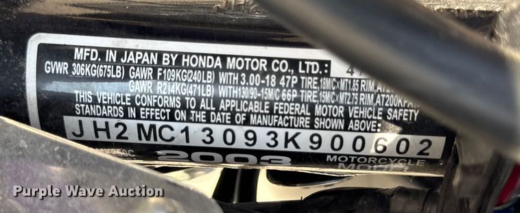 image for item EH7481 2003 Honda Rebel motorcycle