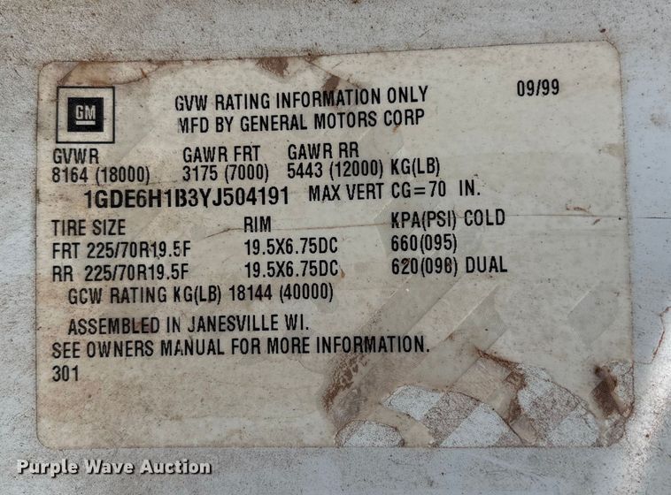 image for item EM0653 2000 GMC C6500 dump truck