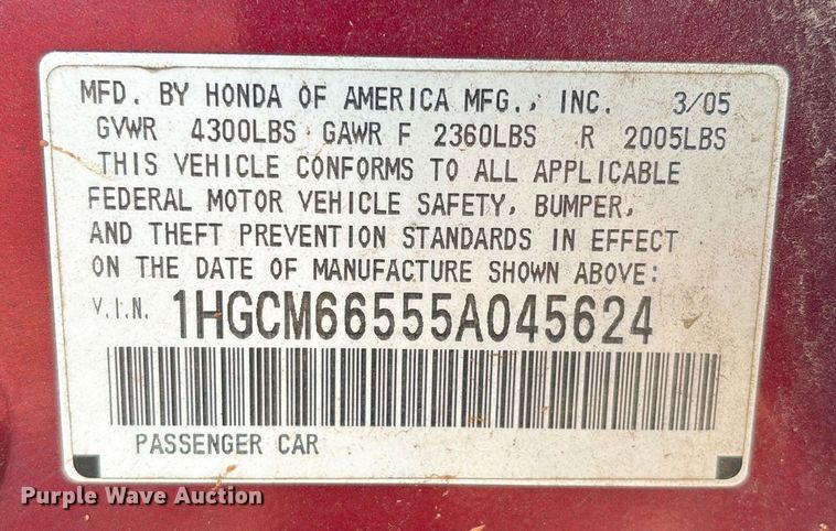 image for item EM0655 2005 Honda Accord Sedan