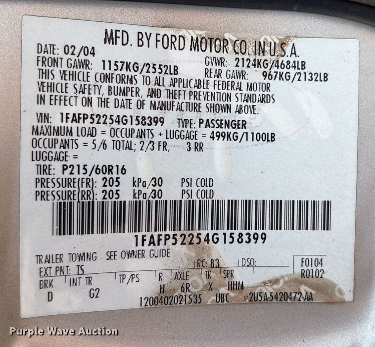 image for item EM0656 2004 Ford Taurus LX 