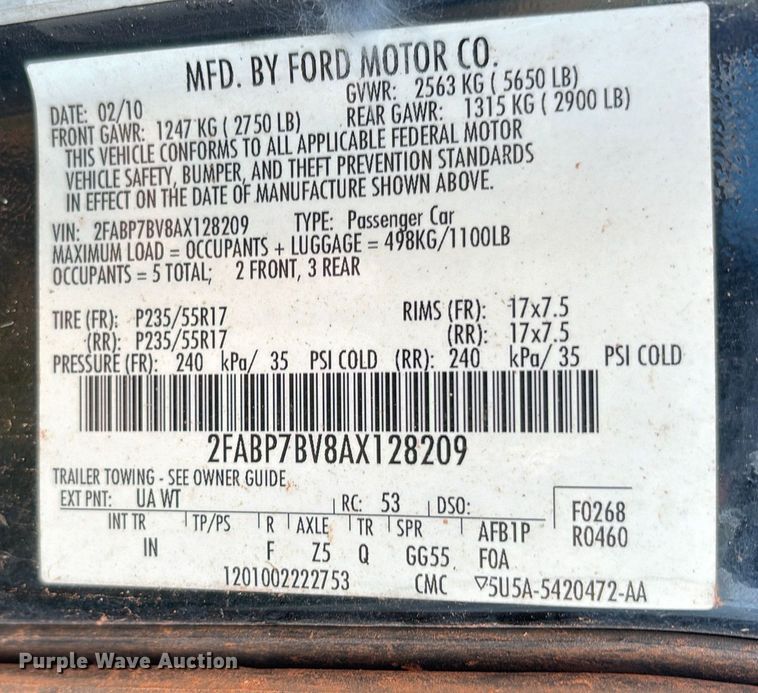 image for item EM0661 2010 Ford Crown Victoria Police Interceptor 