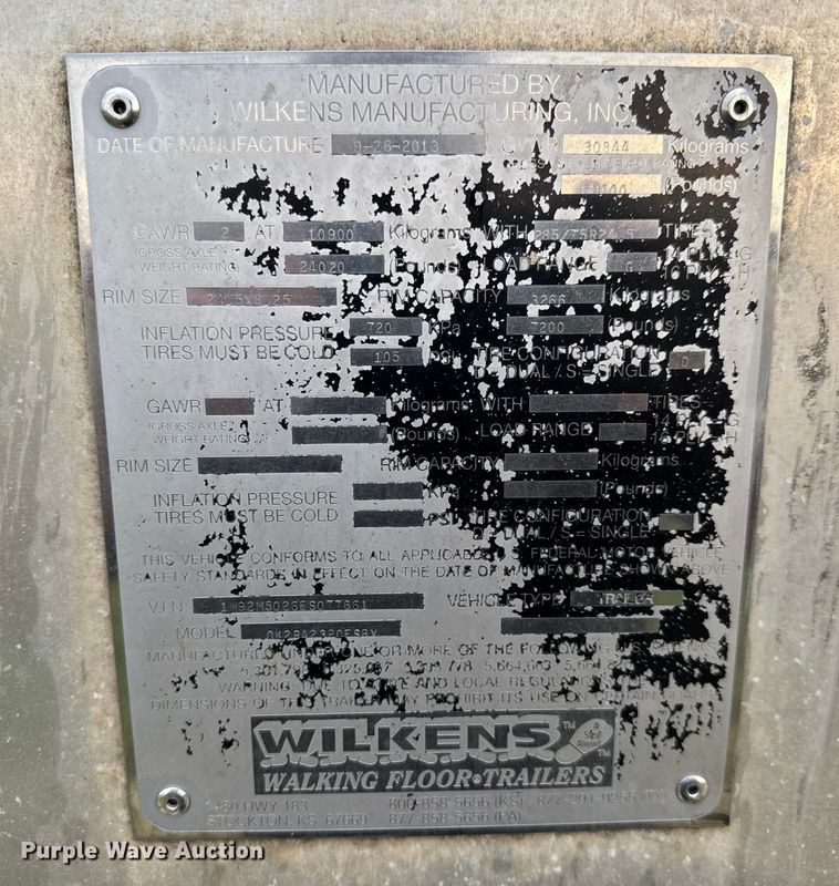 image for item EM8162 2014 Wilkens 0K2RA23PCESBX walking floor trailer