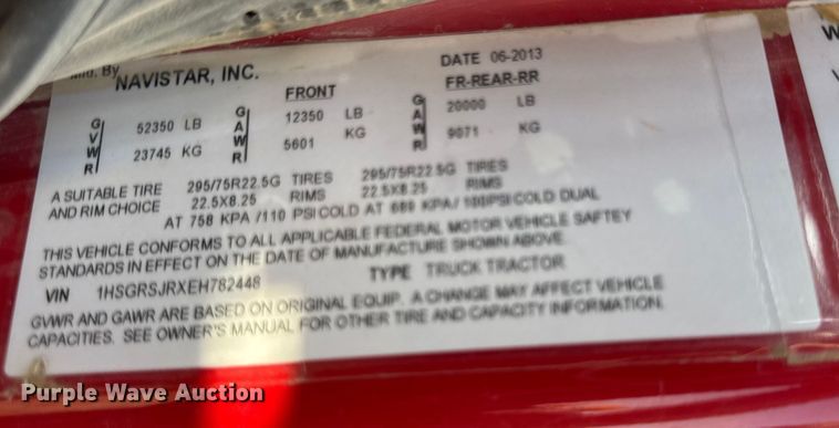 image for item ER0113 2014 International 7600 semi truck